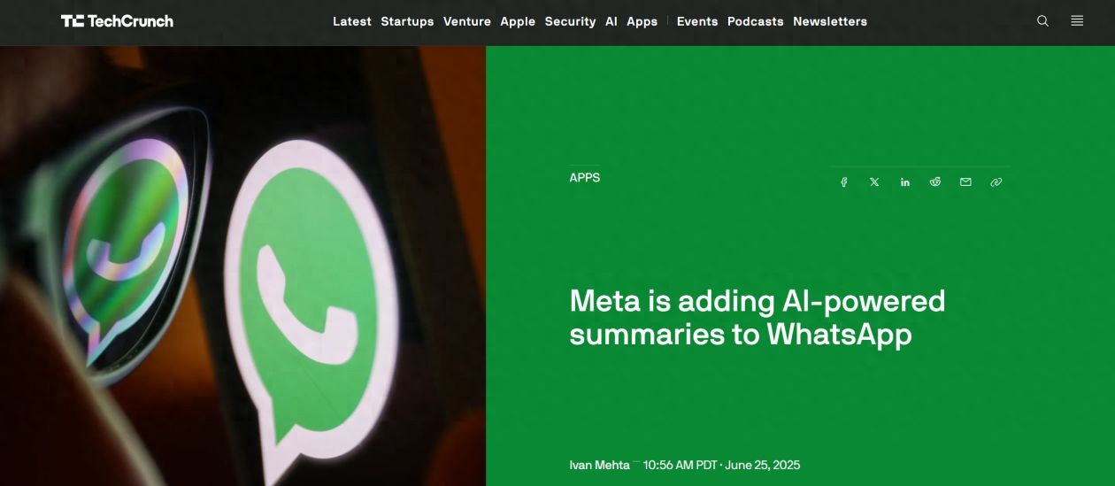 Meta为WhatsApp添加人工智能摘要功能