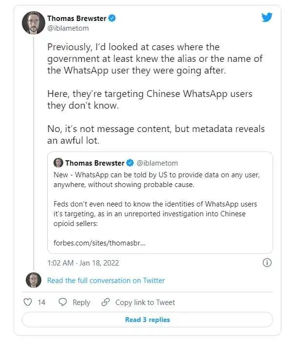 美国WhatsApp监控搜查令_WhatsApp端到端加密监控_WhatsApp